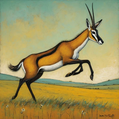 pronghorn,springbok,antelope,gemsbok,gazelle,antelopes,passenger gazelle,blackbuck,thomson's gazelle,hartebeest,goat-antelope,common eland,pere davids deer,steppe hare,antelope jackrabbit,kudu,gazelles,kokopelli,vicuna,jackalope,Art,Artistic Painting,Artistic Painting 49