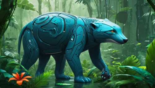 blue tiger,blue elephant,forest animal,canis panther,endangered,ursa,forest king lion,forest dragon,panther,bulbasaur,jungle,leopard's bane,posavac hound,jaguar,cynorhodon,digital painting,king of the jungle,blue painting,ori-pei,canidae,Conceptual Art,Sci-Fi,Sci-Fi 10