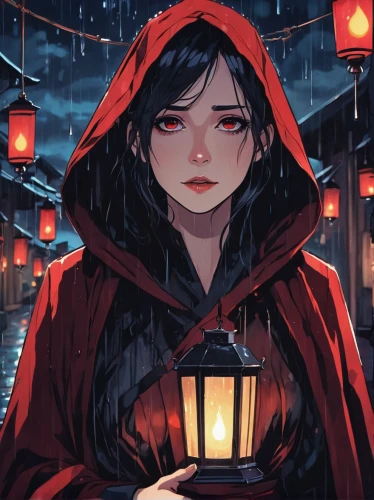 red riding hood,lantern,little red riding hood,mulan,geisha,red coat,red lantern,katana,mukimono,lanterns,ursa,hong,kitsune,ren,torii,red rose in rain,xizhi,fuki,rosa ' amber cover,inari,Illustration,Japanese style,Japanese Style 06