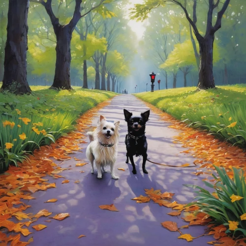 walking dogs,autumn walk,two running dogs,oil painting on canvas,dog walking,dog walker,oil painting,corgis,color dogs,walk,two dogs,art painting,dog street,go for a walk,companion dog,dog running,autumn idyll,motif,walking,walk with the children,Conceptual Art,Fantasy,Fantasy 04