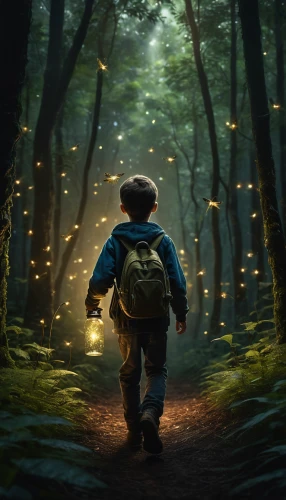 fireflies,farmer in the woods,digital compositing,sci fiction illustration,world digital painting,children's background,photo manipulation,forest man,the wanderer,firefly,photoshop manipulation,free wilderness,wander,adventure game,magical adventure,hiker,forest walk,fantasy picture,photomanipulation,wanderer,Photography,General,Natural