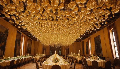 golden weddings,wedding decoration,parmigiano-reggiano,chandelier,wedding decorations,gold and black balloons,long table,dining room,exclusive banquet,wedding banquet,dandelion hall,gold ornaments,fine dining restaurant,tablescape,ornate room,ceiling lighting,silver wedding,ballroom,cream and gold foil,wedding setup,Photography,Documentary Photography,Documentary Photography 32