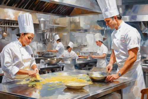 chef's uniform,chefs kitchen,chefs,chef hats,cooks,cooking book cover,hollandaise sauce,cooking vegetables,chef,culinary art,kitchen work,chef's hat,cooking,knife kitchen,big kitchen,men chef,cookery,food and cooking,new york restaurant,chef hat,Conceptual Art,Oil color,Oil Color 10