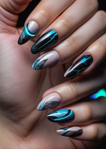 claws,gunmetal,metallic feel,artificial nails,nails,nail design,iridescent,metallic,marbled,nail,diamond zebra,talons,lacquer,nail art,gradient effect,black paint stripe,android inspired,pin striping,teal,color feathers,Illustration,Paper based,Paper Based 03