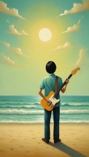 guitar player,singing sand,sun bass,slide guitar,guitarist,itinerant musician,concert guitar,dire straits,guitar,jazz guitarist,man at the sea,beach background,musician,background vector,painted guitar,sun and sea,acoustic-electric guitar,musical background,music background,the guitar,Illustration,Abstract Fantasy,Abstract Fantasy 17