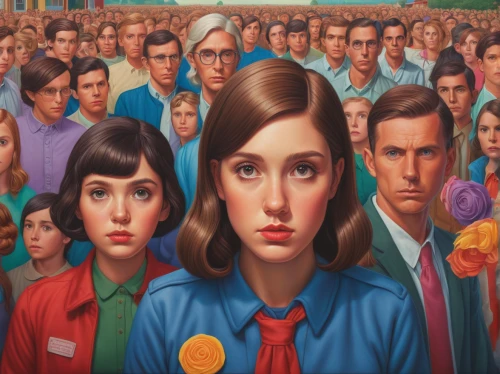 retro cartoon people,the girl's face,workforce,crowd of people,group of people,workers,employees,pop art people,cartoon people,peoples,vector people,audience,the labor,modern pop art,grant wood,popular art,people,crowded,crowds,persons,Illustration,Retro,Retro 16