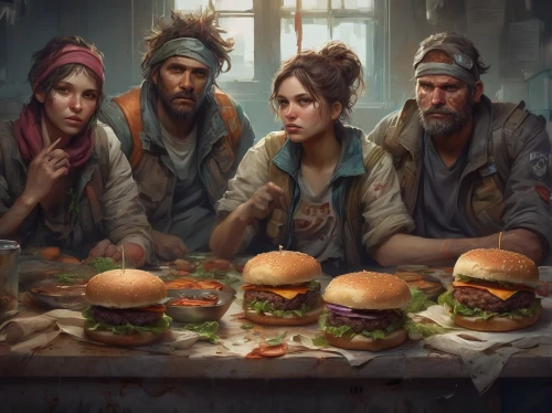 hamburger set,hamburgers,burgers,burger king premium burgers,last supper,fast food restaurant,game art,burguer,burger,hamburger,the burger,classic burger,mcdonalds,holy supper,game illustration,mcdonald,mcdonald's,diner,fastfood,nomads,Conceptual Art,Fantasy,Fantasy 01