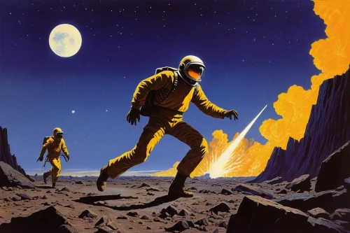 mission to mars,moon walk,sci fiction illustration,moon landing,space walk,science fiction,lunar landscape,moonscape,sci fi,earth rise,atomic age,moon valley,science-fiction,spacesuit,asteroids,cosmonautics day,lost in space,astronautics,spaceman,sci - fi,Conceptual Art,Sci-Fi,Sci-Fi 16