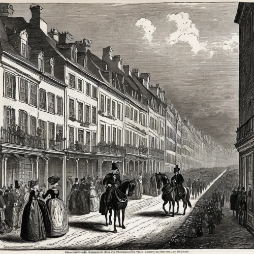 street scene,old street,19th century,waterloo plein,the cobbled streets,cordwainer,waterloo,eastgate street chester,july 1888,lovat lane,montmartre,lithograph,dunrobin,townscape,thoroughfare,dauphine,encarte,carriages,de ville,honfleur,Art,Classical Oil Painting,Classical Oil Painting 39