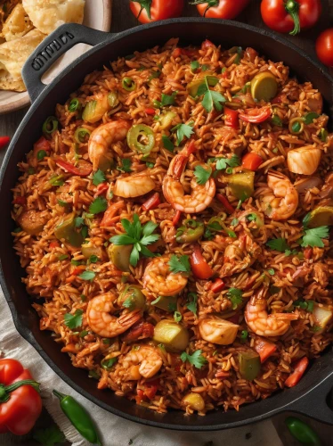 paella,jambalaya,arroz con pollo,arroz con gandules,spanish rice,dak galbi,arroz a la valenciana,chili con carne,jalfrezi,fajita,jollof rice,spiced rice,karahi,menemen,bigos,chicken marengo,étouffée,kabsa,orzo,kottu,Photography,General,Natural