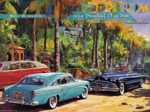 edsel bermuda,classic car and palm trees,cuba background,aronde,chevrolet delray,cadillac de ville series,packard caribbean,american classic cars,travel poster,packard patrician,travel trailer poster,automobiles,edsel,classic cars,1955 montclair,cd cover,old havana,vintage illustration,ford starliner,vintage advertisement,Conceptual Art,Oil color,Oil Color 09