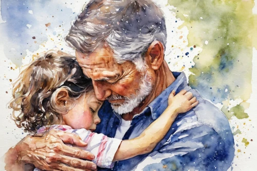 father and daughter,father with child,watercolor,watercolor painting,father's love,old couple,watercolor paint,grandfather,watercolor pencils,watercolor background,father daughter,two people,older person,granddaughter,grandchild,grandparents,father,merciful father,grandpa,grandchildren,Illustration,Paper based,Paper Based 03