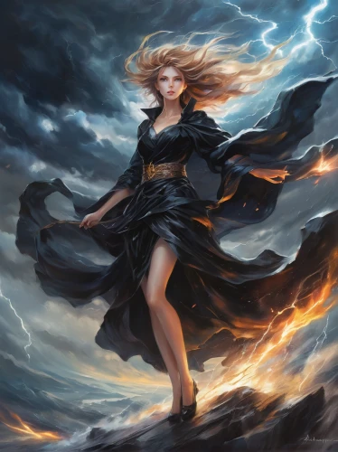 sorceress,storm,lightning,strom,lightning storm,fire siren,wind warrior,stormy,lightning bolt,sci fiction illustration,goddess of justice,little girl in wind,flame spirit,whirlwind,celtic woman,fantasy art,queen of the night,fantasy picture,celebration of witches,scarlet witch,Illustration,Paper based,Paper Based 11