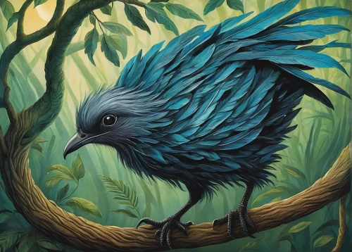 bird painting,blue parrot,gryphon,corvidae,crow-like bird,bird illustration,feathers bird,an ornamental bird,raven bird,harpy,black raven,ornamental bird,blue bird,griffon bruxellois,nocturnal bird,kaffir horned raven,blue peacock,tropical bird climber,raven's feather,nicobar pigeon,Illustration,Abstract Fantasy,Abstract Fantasy 03