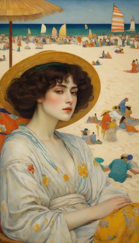 girl on the dune,sea beach-marigold,woman with ice-cream,summer beach umbrellas,lido di ostia,the touquet,beach landscape,yellow sun hat,the sea maid,mucha,parasols,the beach pearl,coney island,orientalism,margarite,mar menor,vintage art,golden sands,most beach,the hotel beach,Art,Artistic Painting,Artistic Painting 32