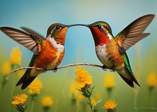 humming bird pair,hummingbirds,european bee eater,bee eater,humming birds,colorful birds,bird couple,floral and bird frame,love bird,rufous hummingbird,parrot couple,songbirds,for lovebirds,bird photography,nature photographer,tropical birds,ornithology,courtship,love birds,hummingbird,Art,Artistic Painting,Artistic Painting 36