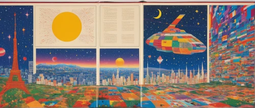 panoramical,copernican world system,matruschka,klaus rinke's time field,astronomer,euclid,tetris,other world,tapestry,40 years of the 20th century,art book,computer art,science fiction,globetrotter,planets,space art,astronautics,shirakami-sanchi,satellites,blotter,Conceptual Art,Daily,Daily 26