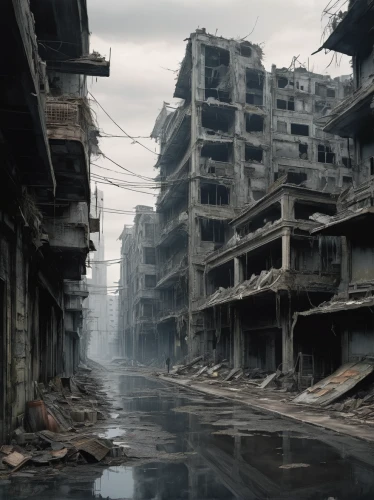 syria,destroyed city,post-apocalyptic landscape,damascus,post-apocalypse,post apocalyptic,syrian,baghdad,gunkanjima,war zone,lost in war,dystopian,iraq,apocalyptic,stalingrad,hashima,destroyed area,desolation,human settlement,ghost town,Illustration,Japanese style,Japanese Style 10