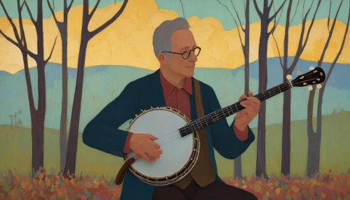 banjo player,banjo guitar,banjo uke,banjo,bluegrass,musician,cavaquinho,mandolin,bass banjo,folk music,itinerant musician,bouzouki,charango,guitar player,banjo bolt,serenade,mandolin mediator,artist portrait,bard,vector illustration,Conceptual Art,Oil color,Oil Color 16