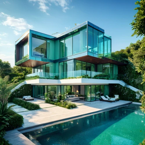 modern architecture,luxury property,modern house,cubic house,cube house,glass wall,luxury home,tropical house,house by the water,glass facade,structural glass,beautiful home,luxury real estate,dunes house,glass facades,futuristic architecture,pool house,mirror house,tropical greens,glass building,Photography,General,Natural