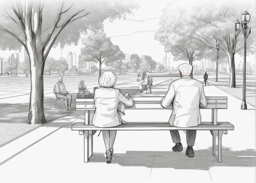 benches,park bench,picnic table,bench,outdoor bench,walk in a park,street furniture,promenade,pedestrian crossing,pedestrian lights,street scene,game illustration,bicycle path,board walk,concept art,school benches,people walking,tennis court,outdoor table,table tennis,Conceptual Art,Daily,Daily 35
