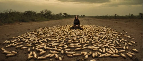 dried bananas,potato field,fox stacked animals,herding dog,hare field,corn harvest,daikon,corn field,sheep-dog,harvested,animal migration,shepherd dog,conceptual photography,pile of firewood,sweet potato farming,desertification,vegetable field,field of cereals,environmental art,chicken farm,Photography,Artistic Photography,Artistic Photography 14