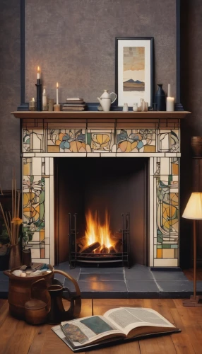 fireplace,wood-burning stove,fire place,fireplaces,gas stove,fire in fireplace,christmas fireplace,wood stove,log fire,fire screen,spanish tile,domestic heating,art nouveau design,mantel,chiffonier,mantle,art nouveau frame,danish furniture,art nouveau frames,hearth,Illustration,Retro,Retro 05