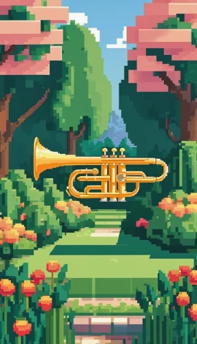 pixel art,retro music,orchestral,tuba,trumpet climber,trumpet,trumpet-trumpet,trumpet gold,musical background,flugelhorn,drawing trumpet,8bit,sax,gold trumpet,orchestra,music background,trumpet tree,saxophone,saxhorn,cartoon video game background,Unique,Pixel,Pixel 01