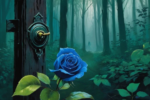 blue rose near rail,blue rose,blue door,way of the roses,blue moon rose,rose flower illustration,wood and flowers,digital painting,blue doors,woods' rose,blue flower,fairy door,blue petals,blue flowers,disney rose,romantic rose,landscape rose,noble roses,world digital painting,rose bloom,Illustration,Paper based,Paper Based 05