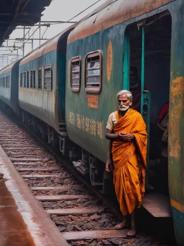 indian monk,buddhist monk,indian railway,buddhists monks,by chaitanya k,india,sadhus,train of thought,sadhu,long-distance train,ganges,passenger train,the girl at the station,express train,railway platform,mumbai,central railway,railway system,indian sadhu,the festival of colors,Conceptual Art,Fantasy,Fantasy 15