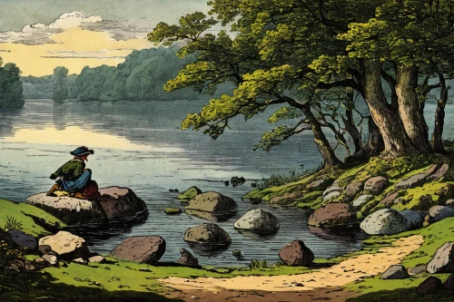 robert duncanson,river landscape,people fishing,girl on the river,loch drunkie,lakeside,auwaldsee,idyll,raven river,hans christian andersen,coastal landscape,river wharfe,loch,fishing classes,trossachs national park - dunblane,potomac river,david bates,on the river,river view,waldsee,Art,Classical Oil Painting,Classical Oil Painting 39