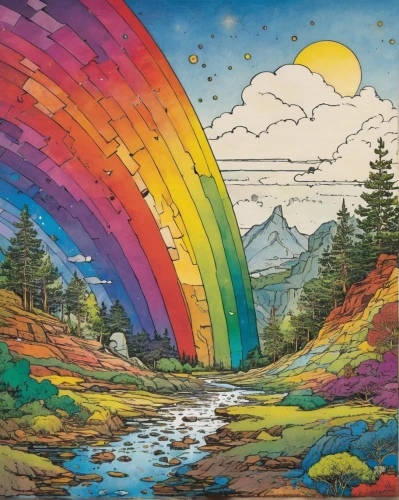 rainbow bridge,rainbow world map,psychedelic art,rainbow and stars,rainbow,lsd,color pencils,rainbow background,raimbow,psychedelic,colors rainbow,cd cover,rainbow pencil background,colourful pencils,colour pencils,shirakami-sanchi,rainbow clouds,rainbow colors,rainbow pattern,spectrum,Illustration,Children,Children 02