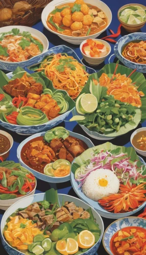 burmese food,laotian cuisine,vietnamese cuisine,thai cuisine,korean cuisine,vietnamese food,cambodian food,thai food,korean chinese cuisine,nepalese cuisine,korean food,thai noodle,singaporean cuisine,asian soups,tibetan food,thai noodles,thai pattern,malaysian food,indonesian street food,asian cuisine,Illustration,Retro,Retro 07