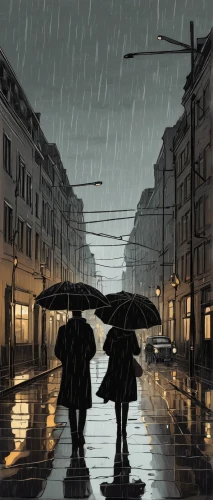 walking in the rain,umbrellas,man with umbrella,rainy,rainy day,rain,in the rain,heavy rain,raining,rainstorm,umbrella,rainy weather,world digital painting,light rain,rains,golden rain,rainy season,brolly,after rain,the sun and the rain,Illustration,Black and White,Black and White 02