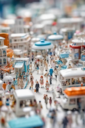 tilt shift,miniature figures,toy photos,flea market,tiny people,playmobil,little people,miniature cars,crowded,large market,tiny world,diecast,townscape,depth of field,model buses,plug-in figures,lensball,play figures,urbanization,miniature,Unique,3D,Panoramic