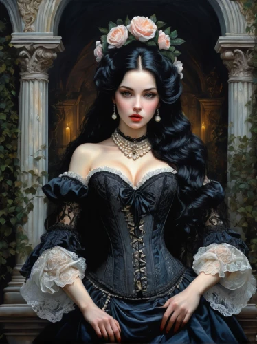 gothic portrait,victorian lady,gothic woman,gothic fashion,fantasy portrait,victorian style,bodice,romantic portrait,vampire lady,lady of the night,goth woman,fantasy art,queen of hearts,vampire woman,gothic style,victorian fashion,gothic dress,black rose,corset,mystical portrait of a girl,Art,Classical Oil Painting,Classical Oil Painting 01