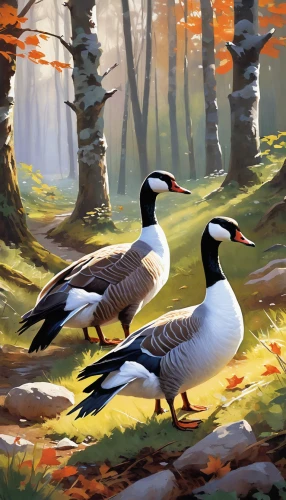 geese,canada geese,a pair of geese,wild ducks,waterfowl,goose game,ducks,ducks  geese and swans,waterfowls,greylag geese,wild geese,bird painting,goose family,canadian goose,mallards,fall animals,duck meet,migratory birds,terns,goslings,Conceptual Art,Oil color,Oil Color 09