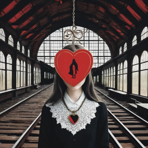 red heart on railway,red and blue heart on railway,glowing red heart on railway,the girl at the station,heart medallion on railway,red heart medallion on railway,broken-heart,red heart medallion in hand,stitched heart,bleeding heart,lovesickness,broken heart,heart lock,red heart medallion,photomanipulation,photo manipulation,the heart of,lost love,heartache,human heart,Illustration,Abstract Fantasy,Abstract Fantasy 05