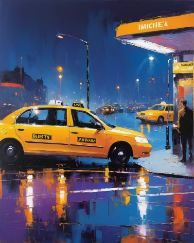 yellow taxi,taxi cab,new york taxi,gas-station,cab driver,petrol pump,yellow cab,taxicabs,taxi stand,cabs,electric gas station,gas station,taxi,petrol,yellow car,oil,night scene,gas pump,e-gas station,petroleum,Conceptual Art,Sci-Fi,Sci-Fi 22