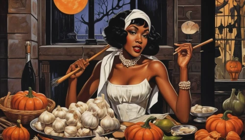 halloween illustration,halloween poster,celebration of witches,halloween scene,vintage halloween,halloween candy,retro halloween,halloween background,halloween pumpkin gifts,woman holding pie,happy halloween,halloween witch,halloween and horror,woman eating apple,trick-or-treat,gourds,pumpkin carving,halloween 2019,halloween2019,pumpkin pie,Illustration,Realistic Fantasy,Realistic Fantasy 21