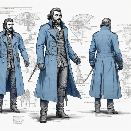 frock coat,imperial coat,overcoat,old coat,concept art,trench coat,long coat,male character,athos,costume design,konstantin bow,coat,male poses for drawing,cg artwork,game illustration,thorin,musketeer,lando,coat color,thomas heather wick,Unique,Design,Blueprint