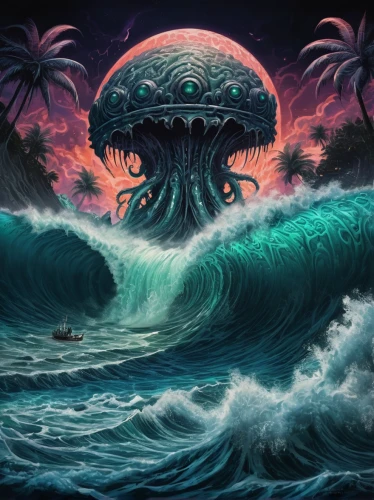 tidal wave,ocean paradise,poseidon,ocean background,tsunami,god of the sea,sea fantasy,kraken,tropical sea,ocean,sea god,fantasy art,fantasy picture,sea monsters,ocean waves,neptune,south seas,sea,sea storm,deep sea,Illustration,Realistic Fantasy,Realistic Fantasy 47