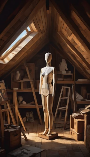 attic,wooden mannequin,wooden figures,wooden man,wooden figure,wooden construction,woodworker,woodwork,sculptor,clay animation,a carpenter,3d model,wooden doll,made of wood,3d modeling,3d render,craftsman,apothecary,wooden,cardboard background,Art,Artistic Painting,Artistic Painting 45