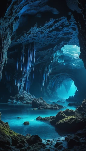 ice cave,glacier cave,blue cave,blue caves,the blue caves,sea cave,sea caves,lava cave,cave,underwater landscape,fractal environment,cave on the water,ice planet,underground lake,crevasse,ice landscape,alien world,lava tube,cave tour,underwater background,Conceptual Art,Sci-Fi,Sci-Fi 05