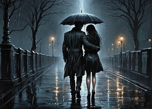 walking in the rain,romantic scene,romantic night,in the rain,love in the mist,heavy rain,romantic portrait,two people,romantic,romantic look,man with umbrella,man and woman,rainy day,as a couple,rain,brolly,monsoon,light rain,rainy,amorous,Conceptual Art,Fantasy,Fantasy 34