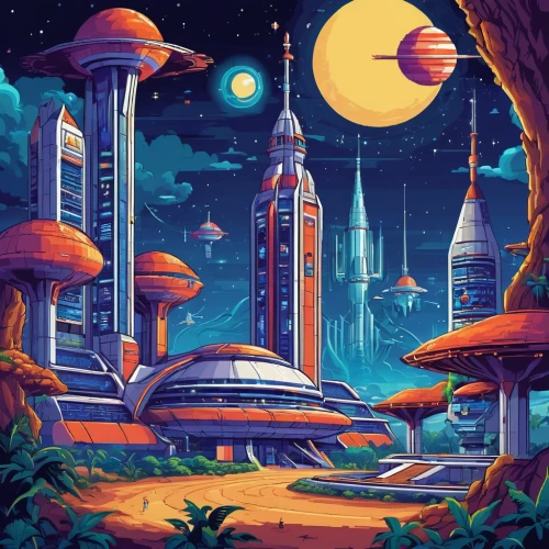 futuristic landscape,alien planet,alien world,space port,sci-fi,sci - fi,sci fi,moon valley,gas planet,lunar landscape,sci fiction illustration,desert planet,scifi,cg artwork,mushroom landscape,space ships,space voyage,space art,spacescraft,spaceships,Unique,Pixel,Pixel 05