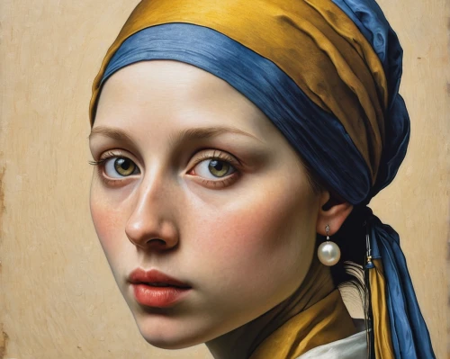 girl with a pearl earring,girl with cloth,portrait of a girl,girl in cloth,young woman,oil painting,girl portrait,portrait of a woman,painting technique,meticulous painting,oil painting on canvas,italian painter,woman portrait,mary-gold,mystical portrait of a girl,girl with bread-and-butter,holbein,young girl,gilding,woman's face,Illustration,Realistic Fantasy,Realistic Fantasy 18