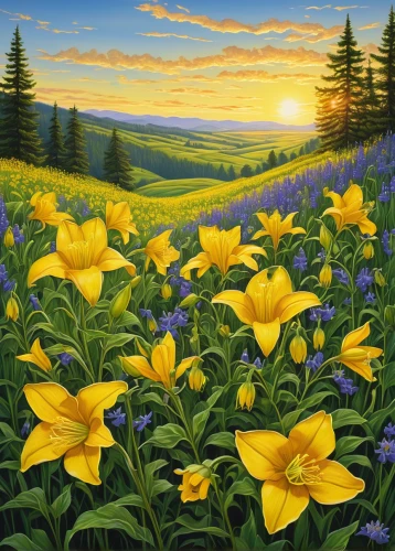 yellow daylilies,yellow bells,daffodil field,flowers field,yellow flowers,flower field,blanket of flowers,daffodils,yellow daisies,wildflowers,field of flowers,salt meadow landscape,meadow landscape,flower painting,sun flowers,mountain meadow,blooming field,splendor of flowers,yellow tulips,springtime background,Conceptual Art,Daily,Daily 23