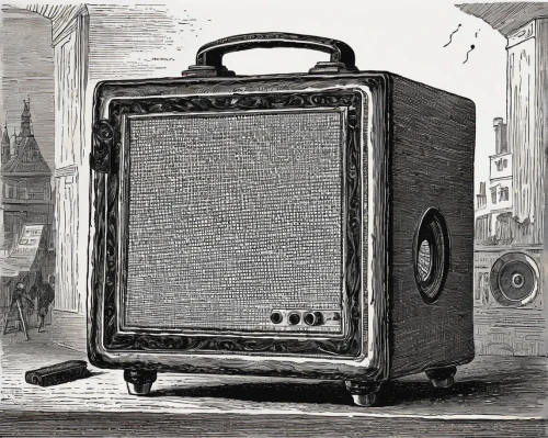 bass speaker,speaker,camera illustration,guitar amplifier,vintage box camera,the speaker grill,digital bi-amp powered loudspeaker,analog television,ambrotype,tube radio,pc speaker,boombox,loudspeaker,box camera,studio monitor,television accessory,squeezebox,vintage drawing,musical box,cajon microphone,Art,Classical Oil Painting,Classical Oil Painting 39