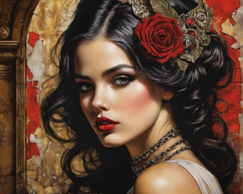 red rose,red roses,geisha girl,romantic portrait,rosa ' amber cover,fantasy art,wild roses,scent of roses,wild rose,fantasy portrait,oriental princess,gothic portrait,gypsy soul,geisha,oriental girl,carolina rose,victorian lady,vintage woman,with roses,romantic rose,Illustration,Realistic Fantasy,Realistic Fantasy 10